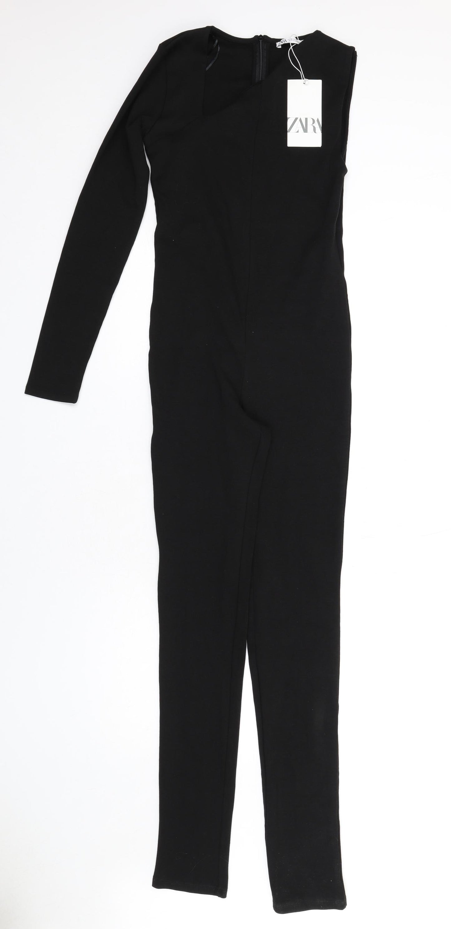 Zara Womens Black Cotton Catsuit One-Piece Size M L32 in Zip