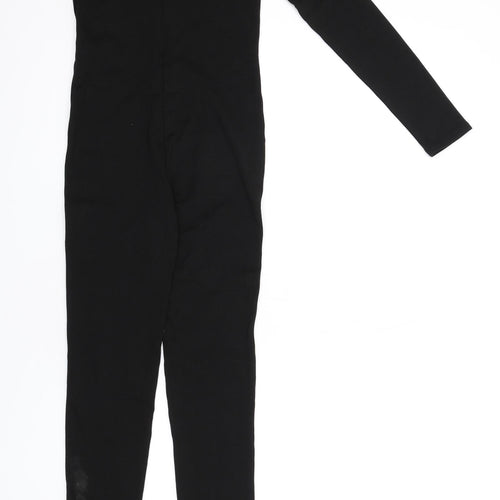 Zara Womens Black Cotton Catsuit One-Piece Size M L32 in Zip