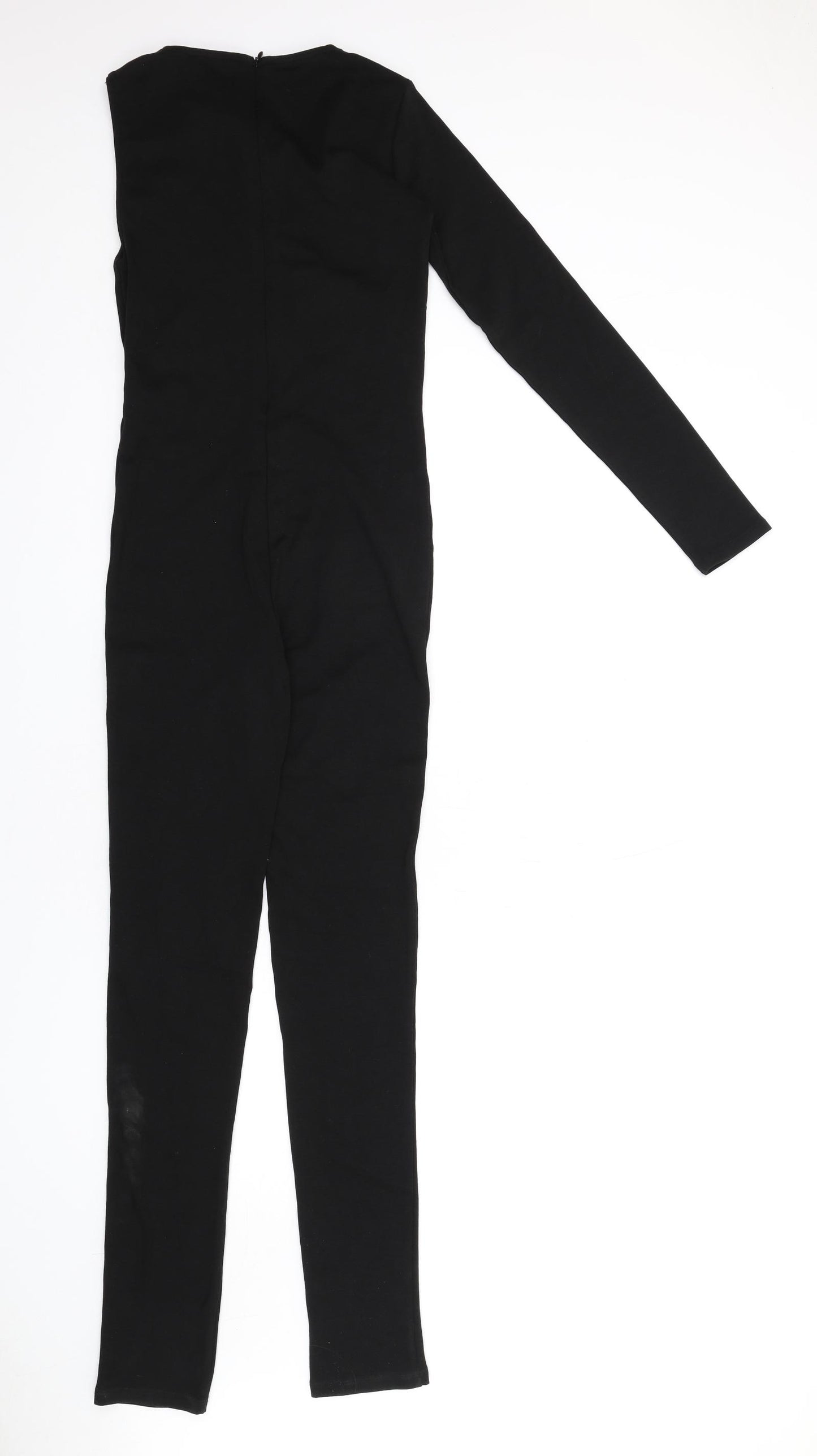 Zara Womens Black Cotton Catsuit One-Piece Size M L32 in Zip