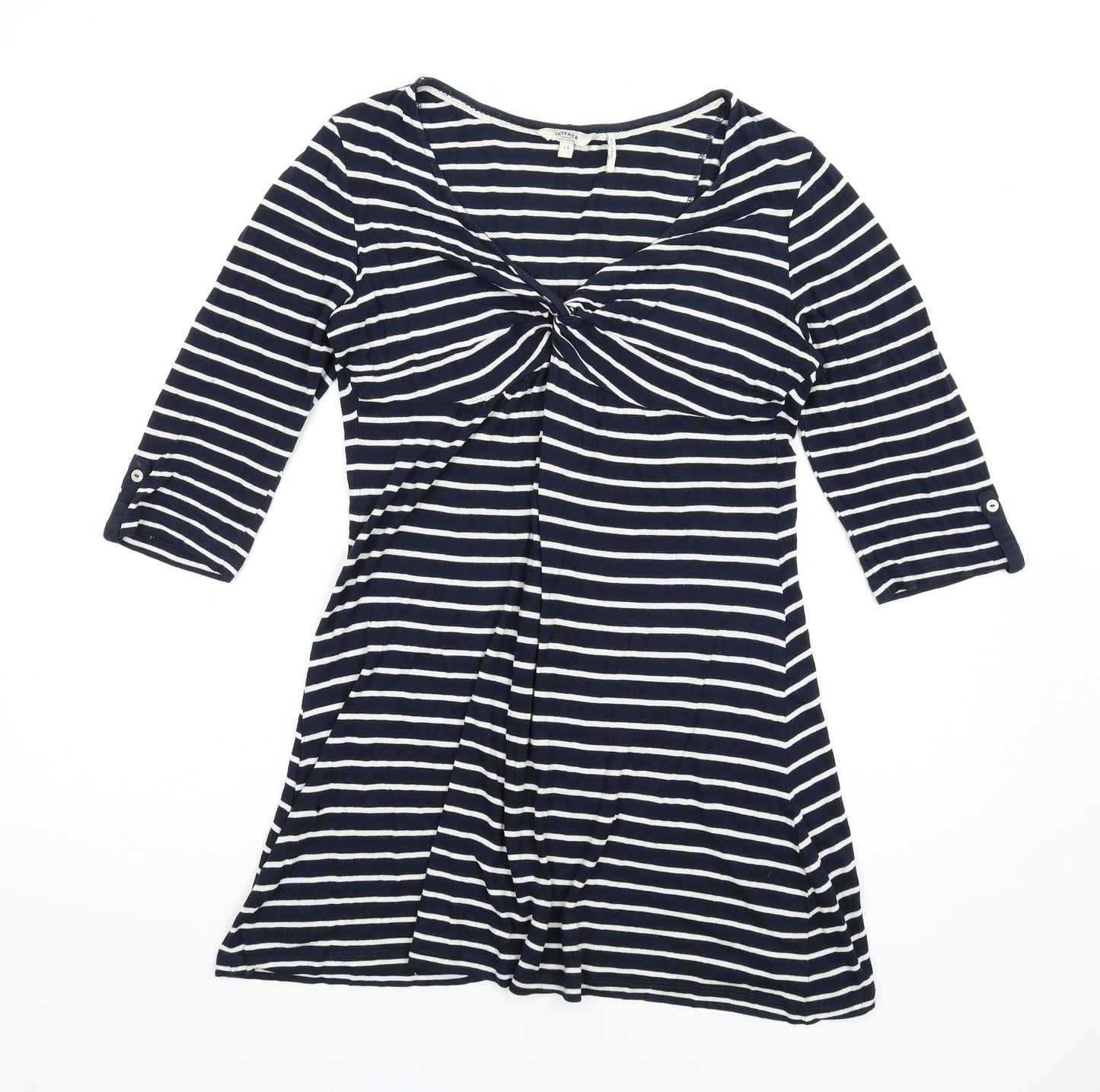 Fat Face Womens Blue Striped Viscose A-Line Size 14 V-Neck Pullover - Twist Front