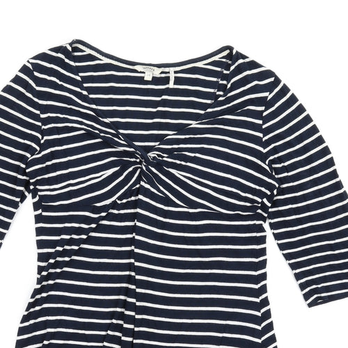 Fat Face Womens Blue Striped Viscose A-Line Size 14 V-Neck Pullover - Twist Front