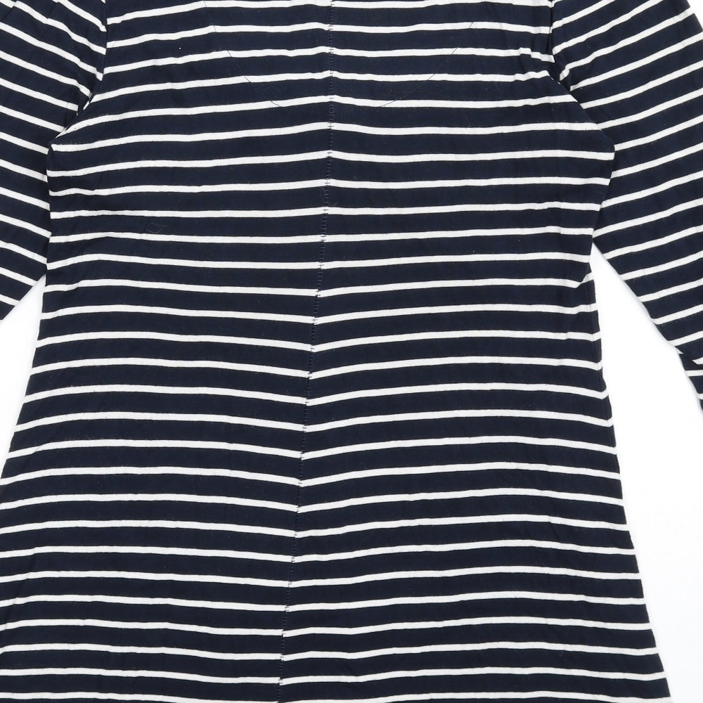 Fat Face Womens Blue Striped Viscose A-Line Size 14 V-Neck Pullover - Twist Front