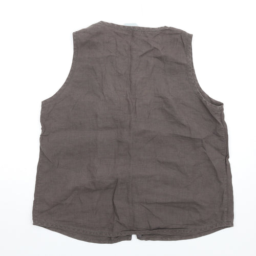 NICOLE FARHI Womens Brown Linen Basic Button-Up Size 14 Scoop Neck