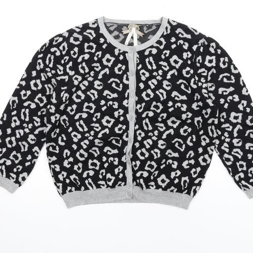 NEXT Womens Black Round Neck Animal Print Cotton Cardigan Jumper Size 14 - Leopard Pattern