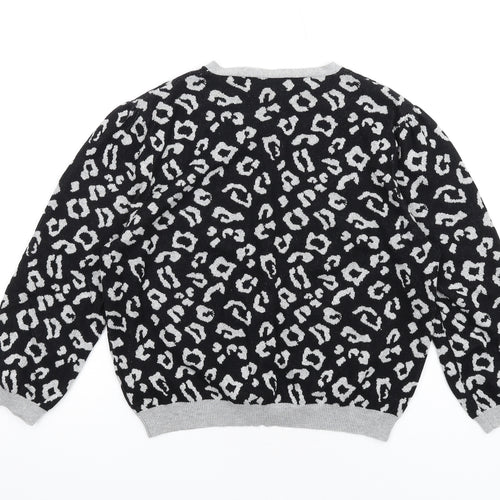 NEXT Womens Black Round Neck Animal Print Cotton Cardigan Jumper Size 14 - Leopard Pattern