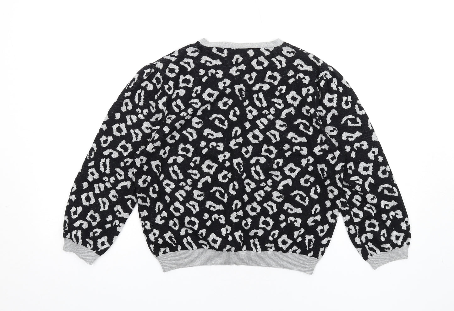 NEXT Womens Black Round Neck Animal Print Cotton Cardigan Jumper Size 14 - Leopard Pattern