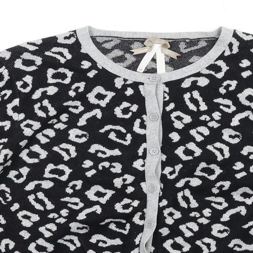 NEXT Womens Black Round Neck Animal Print Cotton Cardigan Jumper Size 14 - Leopard Pattern