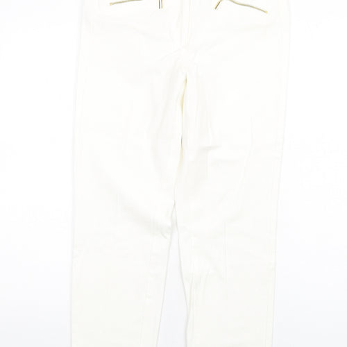 Marks and Spencer Womens White Polyester Tapered Jeans Size 10 L28 in Slim Zip