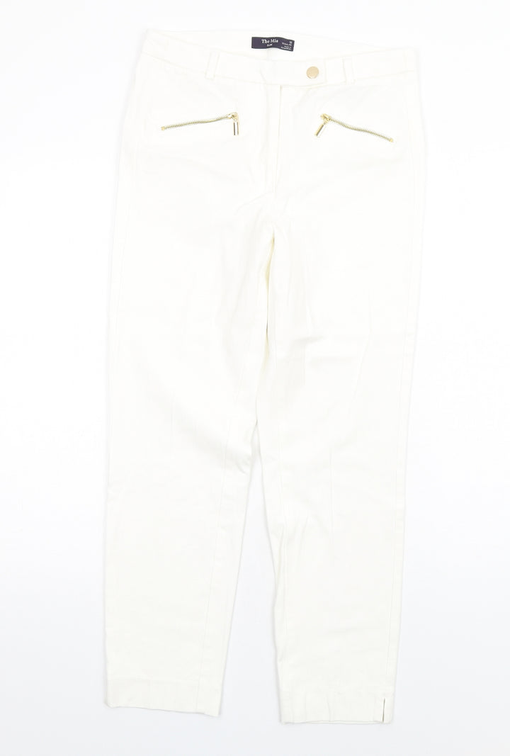 Marks and Spencer Womens White Polyester Tapered Jeans Size 10 L28 in Slim Zip