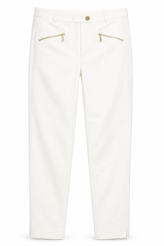 Marks and Spencer Womens White Polyester Tapered Jeans Size 10 L28 in Slim Zip