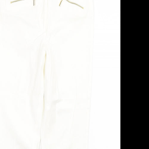 Marks and Spencer Womens White Polyester Tapered Jeans Size 10 L28 in Slim Zip