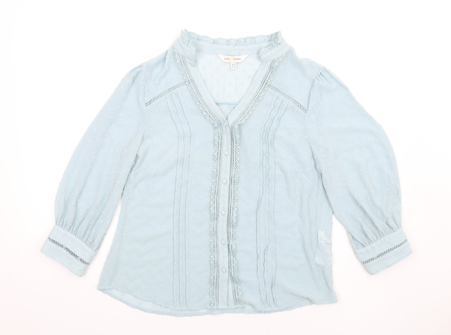 Love & Roses Womens Blue Polyester Basic Button-Up Size 12 V-Neck