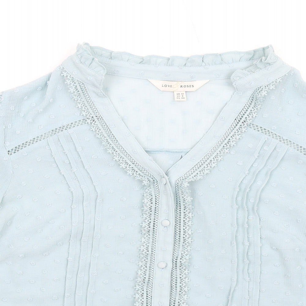 Love & Roses Womens Blue Polyester Basic Button-Up Size 12 V-Neck