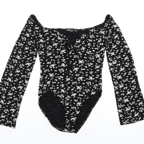 Nasty Gal Womens Black Floral Viscose Bodysuit One-Piece Size 6 Snap