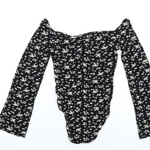 Nasty Gal Womens Black Floral Viscose Bodysuit One-Piece Size 6 Snap