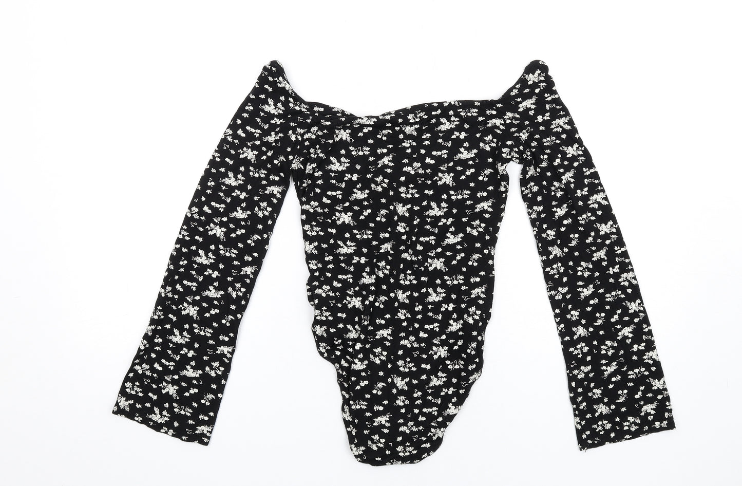 Nasty Gal Womens Black Floral Viscose Bodysuit One-Piece Size 6 Snap