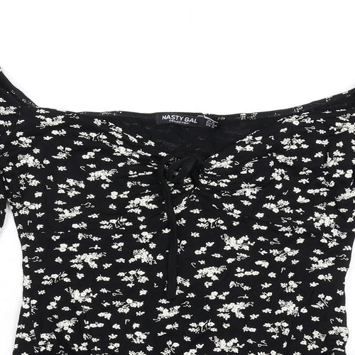 Nasty Gal Womens Black Floral Viscose Bodysuit One-Piece Size 6 Snap