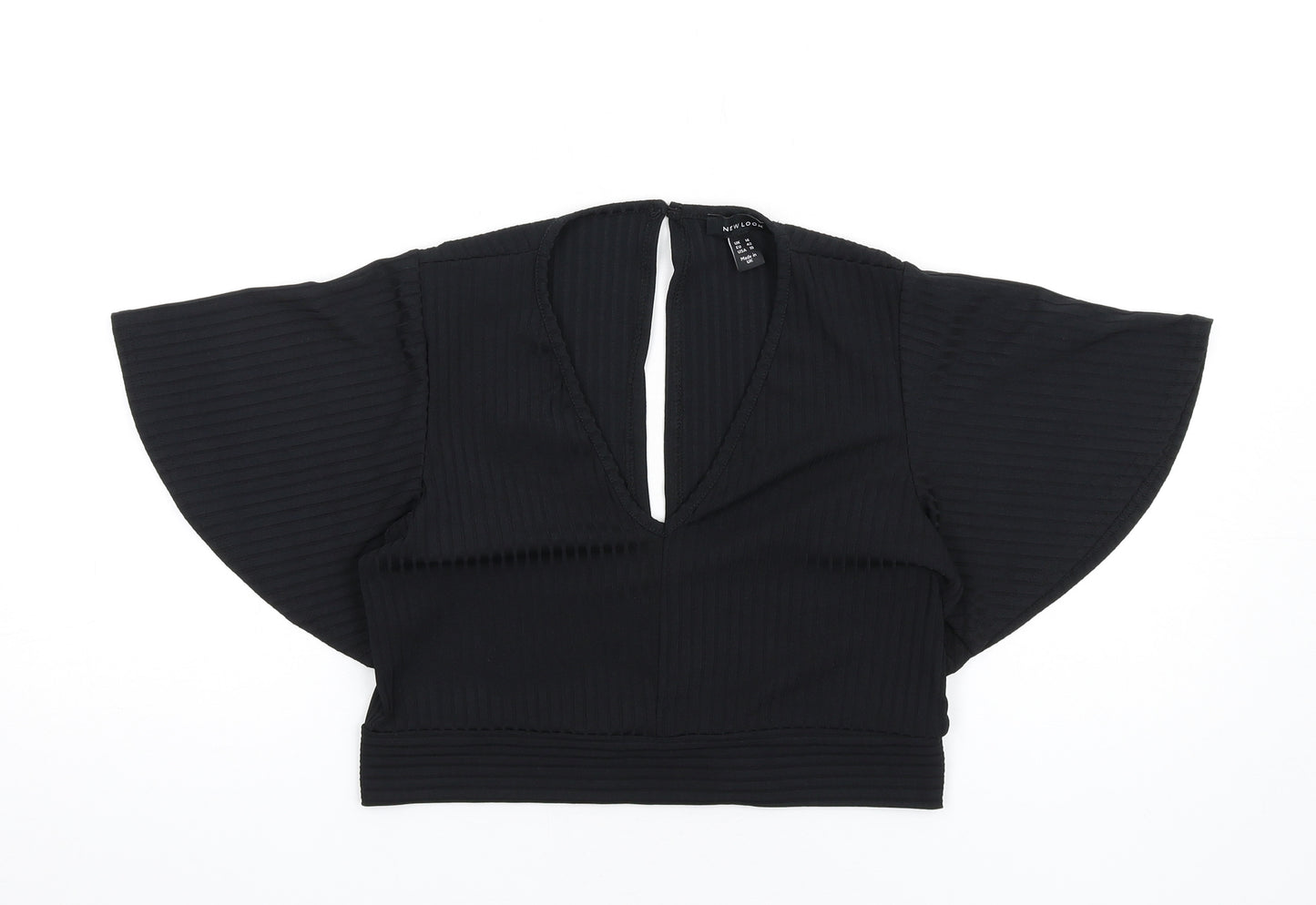 New Look Womens Black Polyester Cropped T-Shirt Size 14 V-Neck - Open Back
