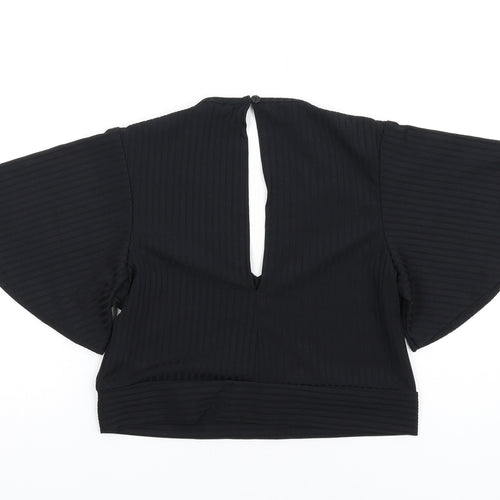 New Look Womens Black Polyester Cropped T-Shirt Size 14 V-Neck - Open Back