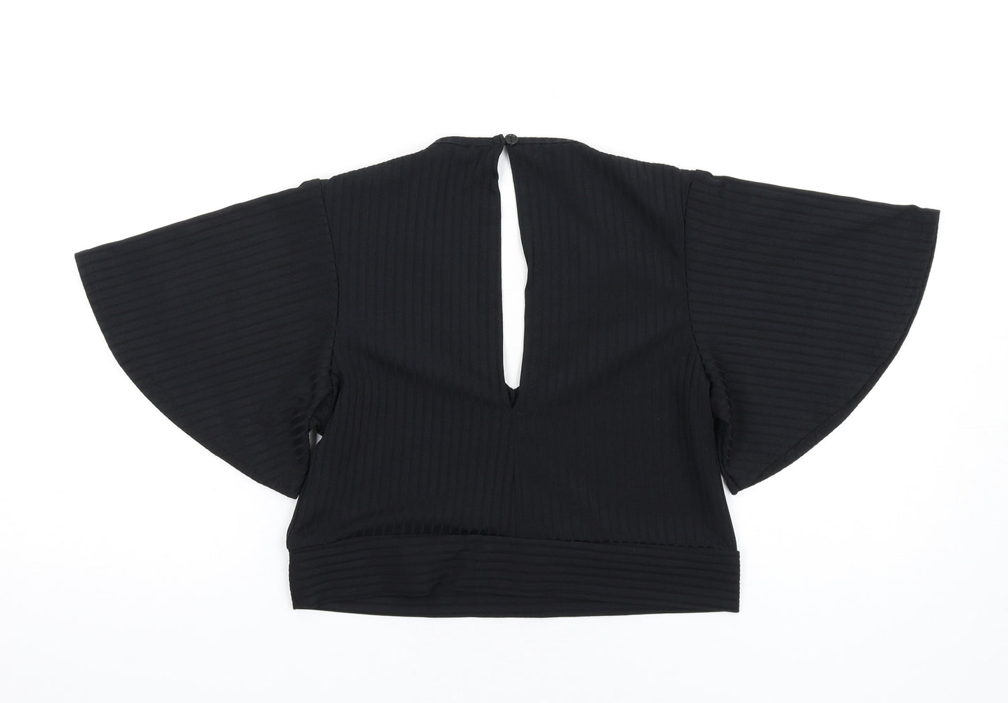 New Look Womens Black Polyester Cropped T-Shirt Size 14 V-Neck - Open Back