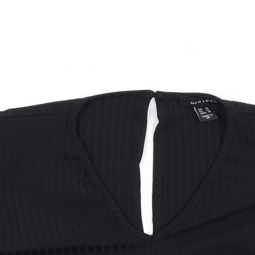 New Look Womens Black Polyester Cropped T-Shirt Size 14 V-Neck - Open Back