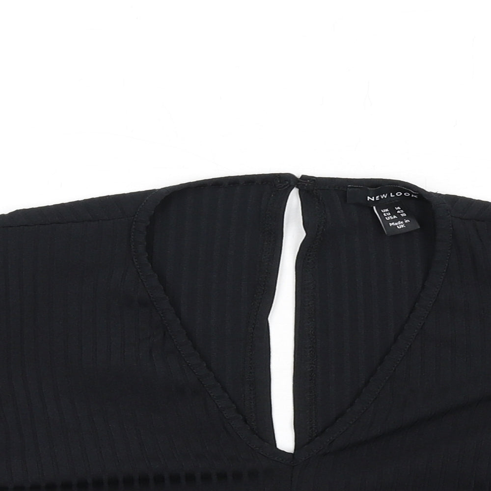 New Look Womens Black Polyester Cropped T-Shirt Size 14 V-Neck - Open Back