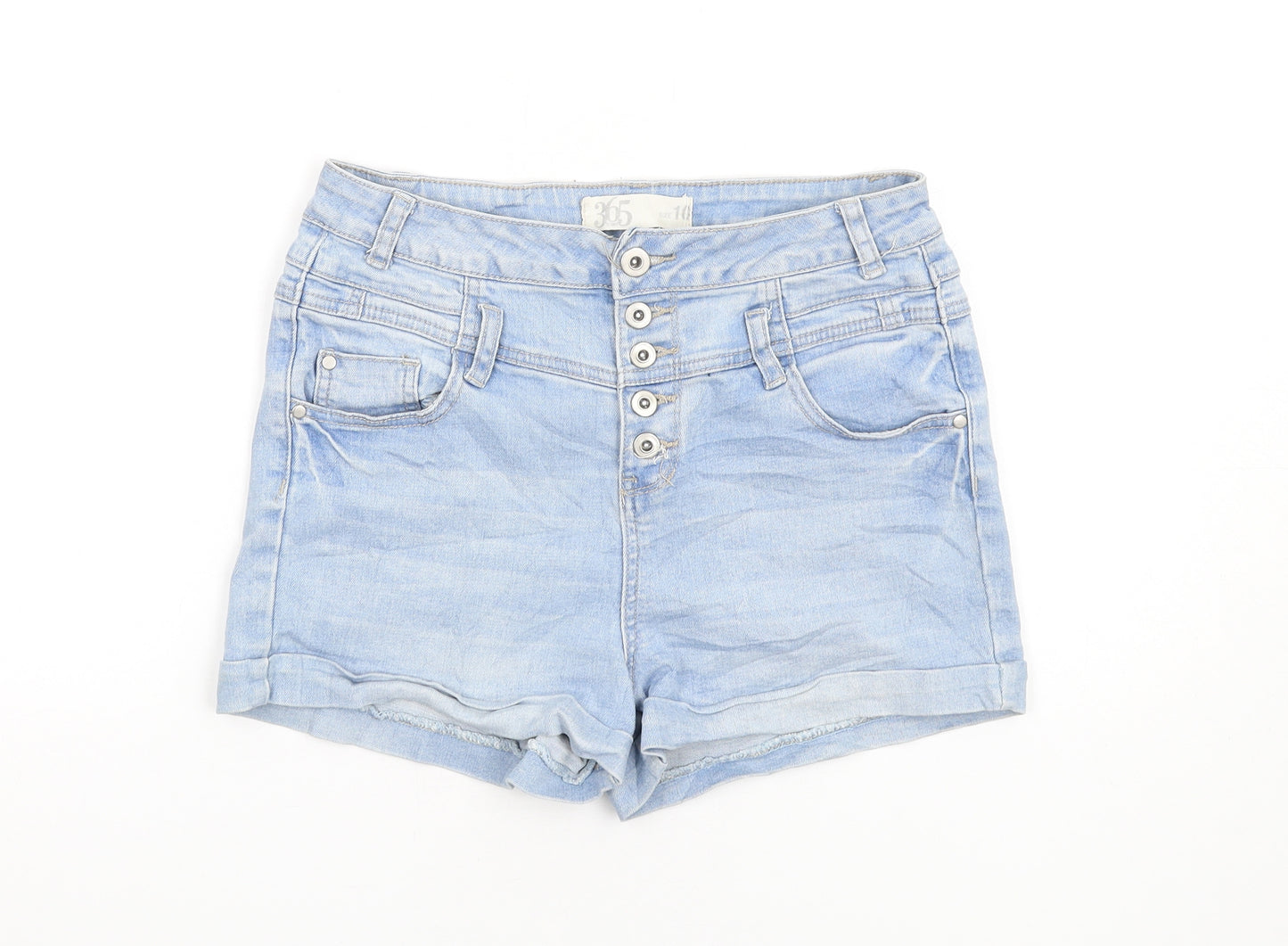 365 Denim Womens Blue Cotton Boyfriend Shorts Size 10 Regular Button