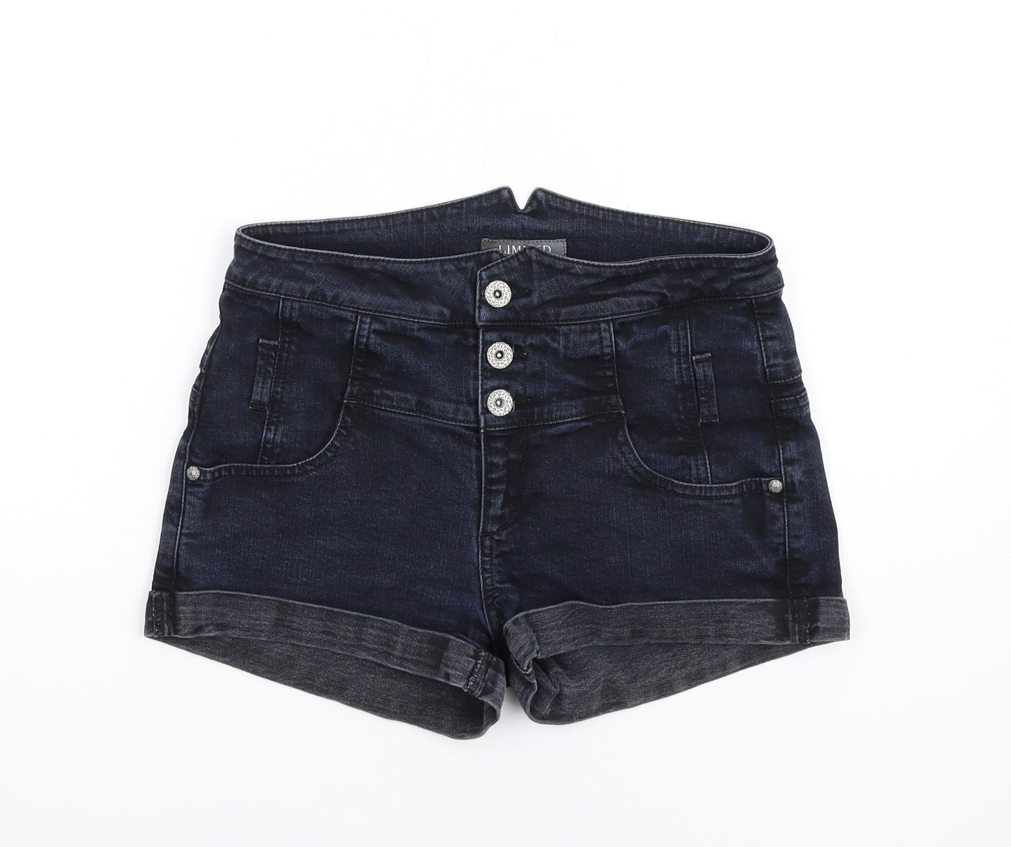 Per Una Womens Blue Cotton Boyfriend Shorts Size 10 Regular Button