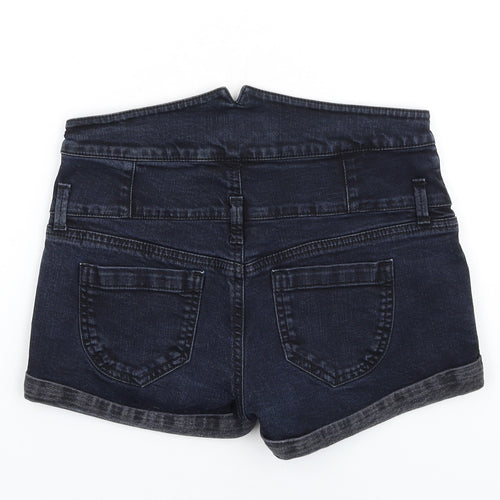 Per Una Womens Blue Cotton Boyfriend Shorts Size 10 Regular Button