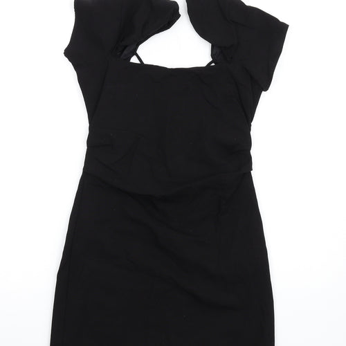 Zara Womens Black Linen Mini Size S Square Neck Zip