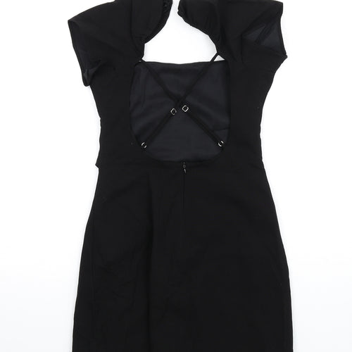 Zara Womens Black Linen Mini Size S Square Neck Zip