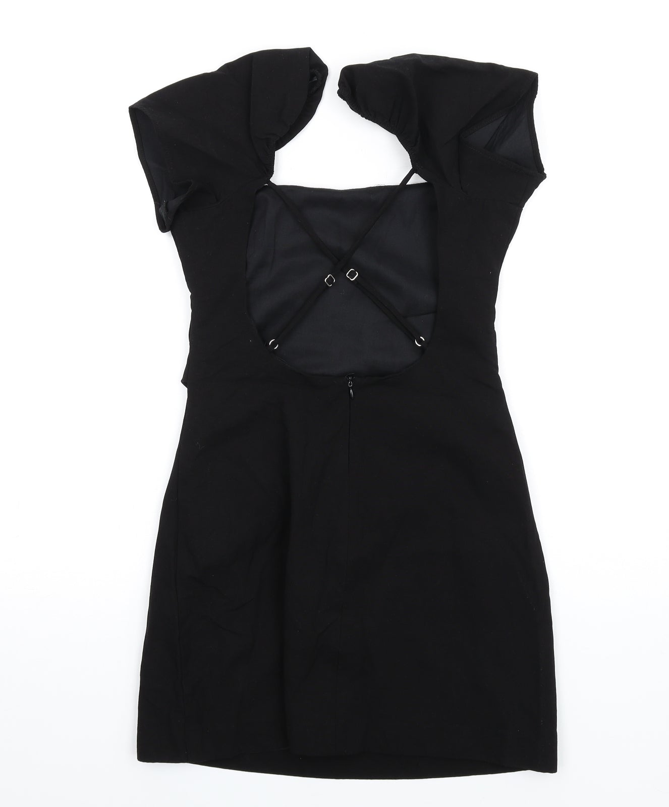 Zara Womens Black Linen Mini Size S Square Neck Zip