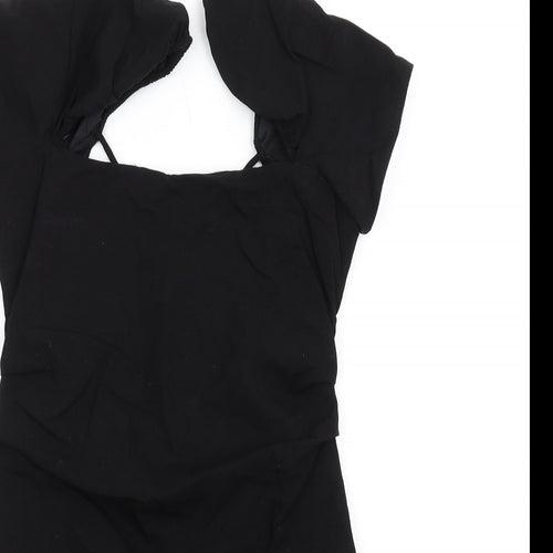 Zara Womens Black Linen Mini Size S Square Neck Zip