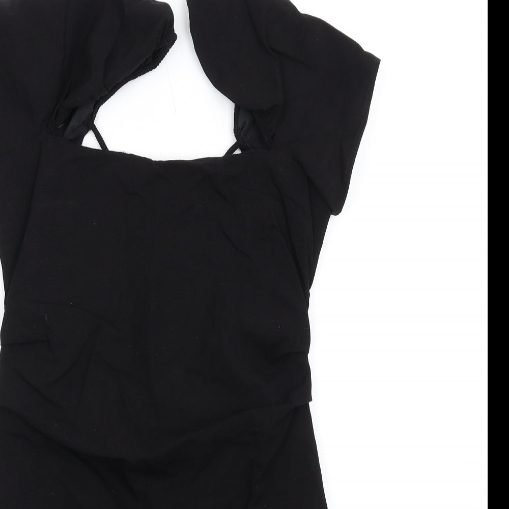 Zara Womens Black Linen Mini Size S Square Neck Zip