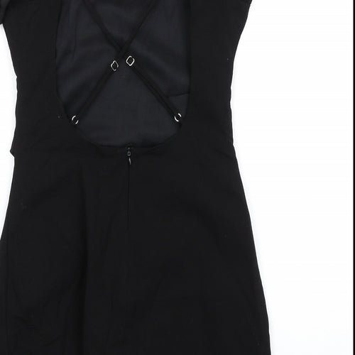 Zara Womens Black Linen Mini Size S Square Neck Zip