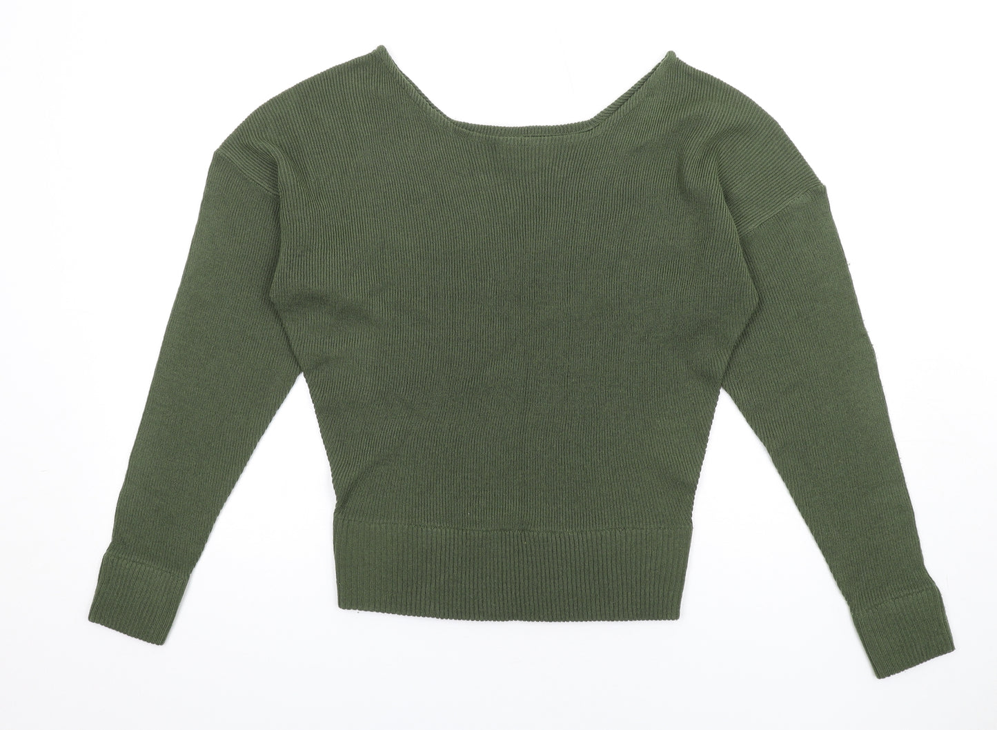 PRETTYLITTLETHING Womens Green Boat Neck Acrylic Pullover Jumper Size M