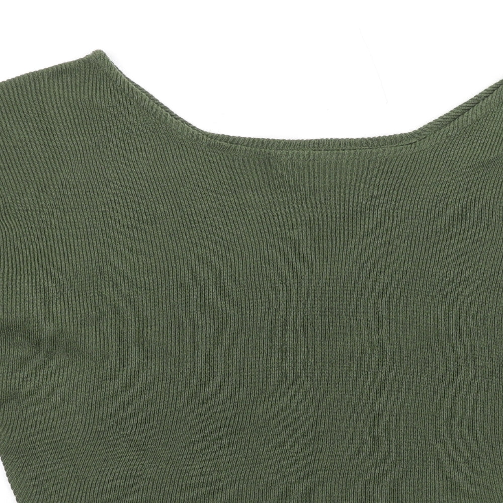 PRETTYLITTLETHING Womens Green Boat Neck Acrylic Pullover Jumper Size M