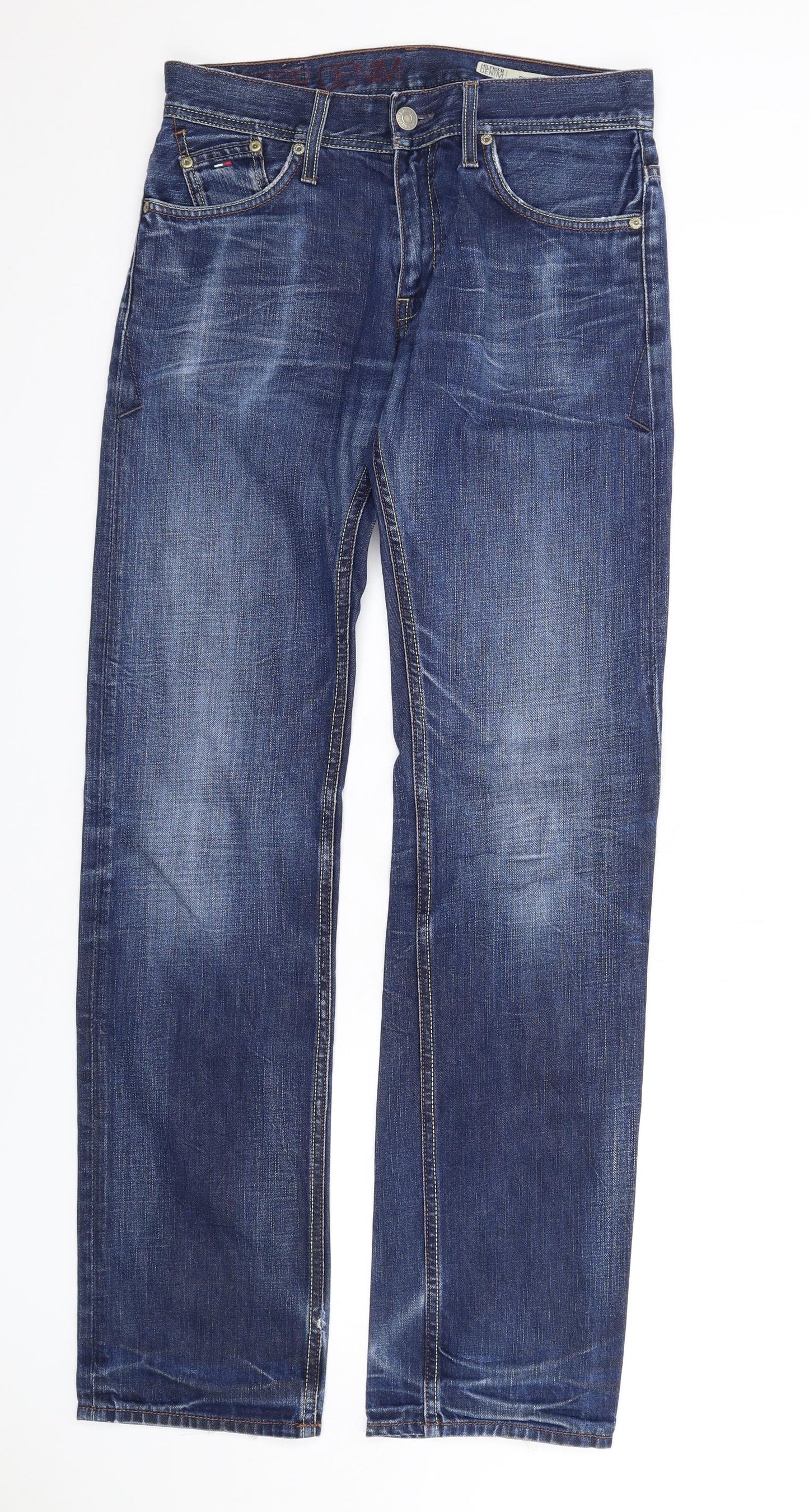 Tommy Hilfiger Mens Blue Cotton Straight Jeans Size 30 in L34 in Regular Zip