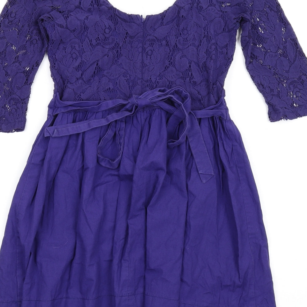 Topshop Womens Purple Cotton Fit & Flare Size 10 Scoop Neck Zip