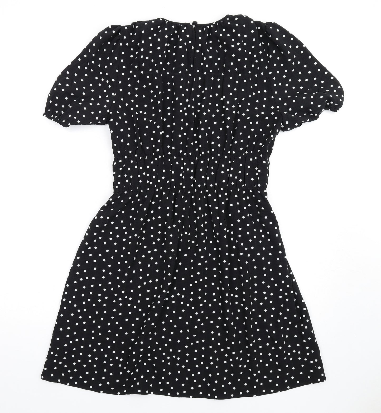 Marks and Spencer Womens Black Polka Dot Polyester A-Line Size 10 Round Neck Button