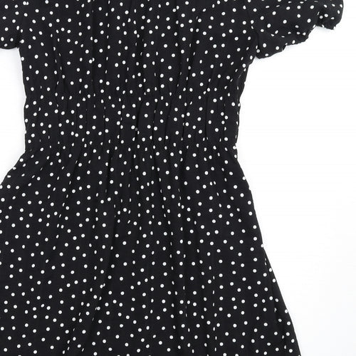 Marks and Spencer Womens Black Polka Dot Polyester A-Line Size 10 Round Neck Button