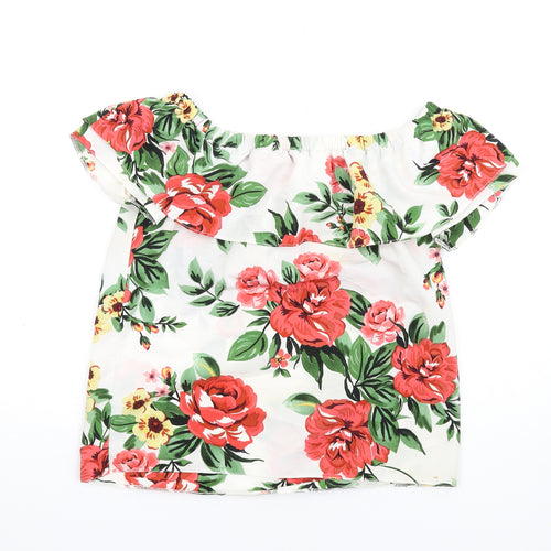 Dorothy Perkins Womens Multicoloured Floral Polyester Basic T-Shirt Size 8 Off the Shoulder