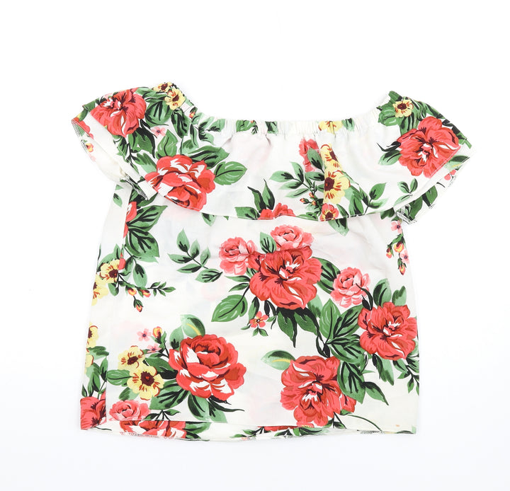 Dorothy Perkins Womens Multicoloured Floral Polyester Basic T-Shirt Size 8 Off the Shoulder