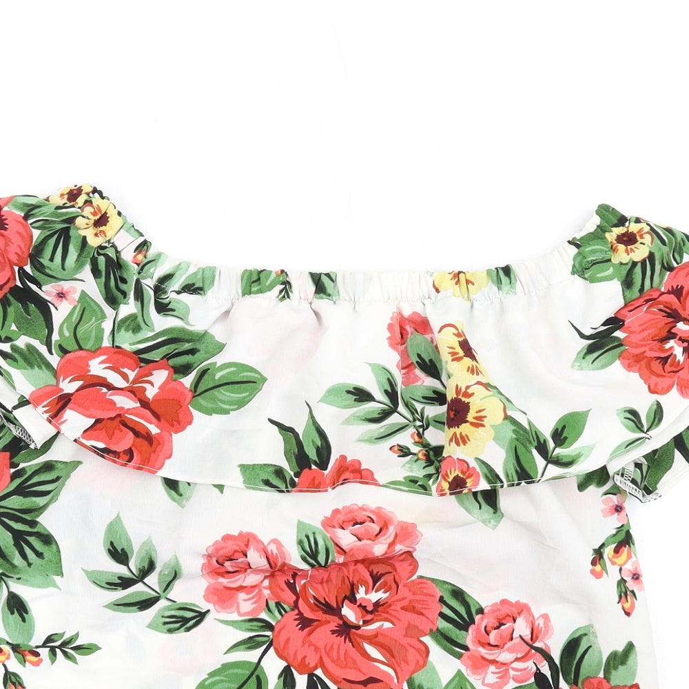 Dorothy Perkins Womens Multicoloured Floral Polyester Basic T-Shirt Size 8 Off the Shoulder