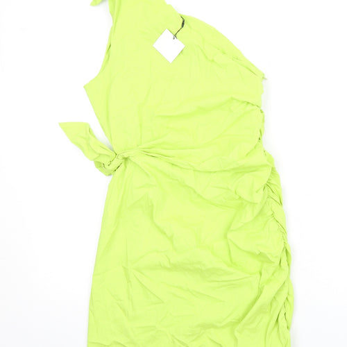 Zara Womens Green Polyester Mini Size L One Shoulder Zip