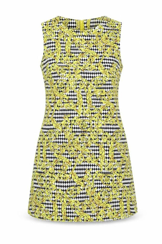 Front view of Glamorous women’s multicoloured geometric polyester mini, size S, round neck zip