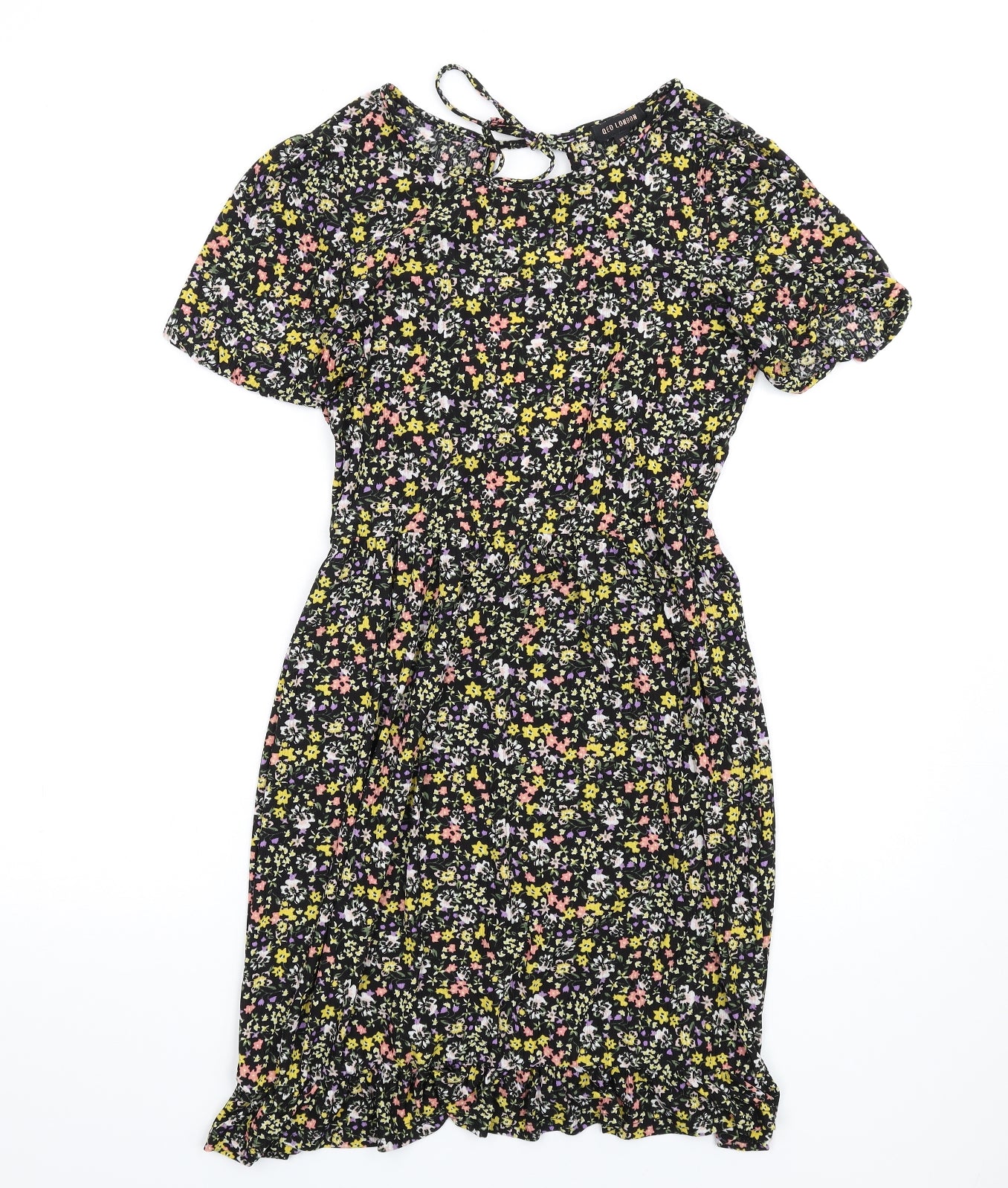 QED London Womens Multicoloured Floral Polyester A-Line Size 10 Round Neck Tie