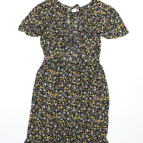 QED London Womens Multicoloured Floral Polyester A-Line Size 10 Round Neck Tie