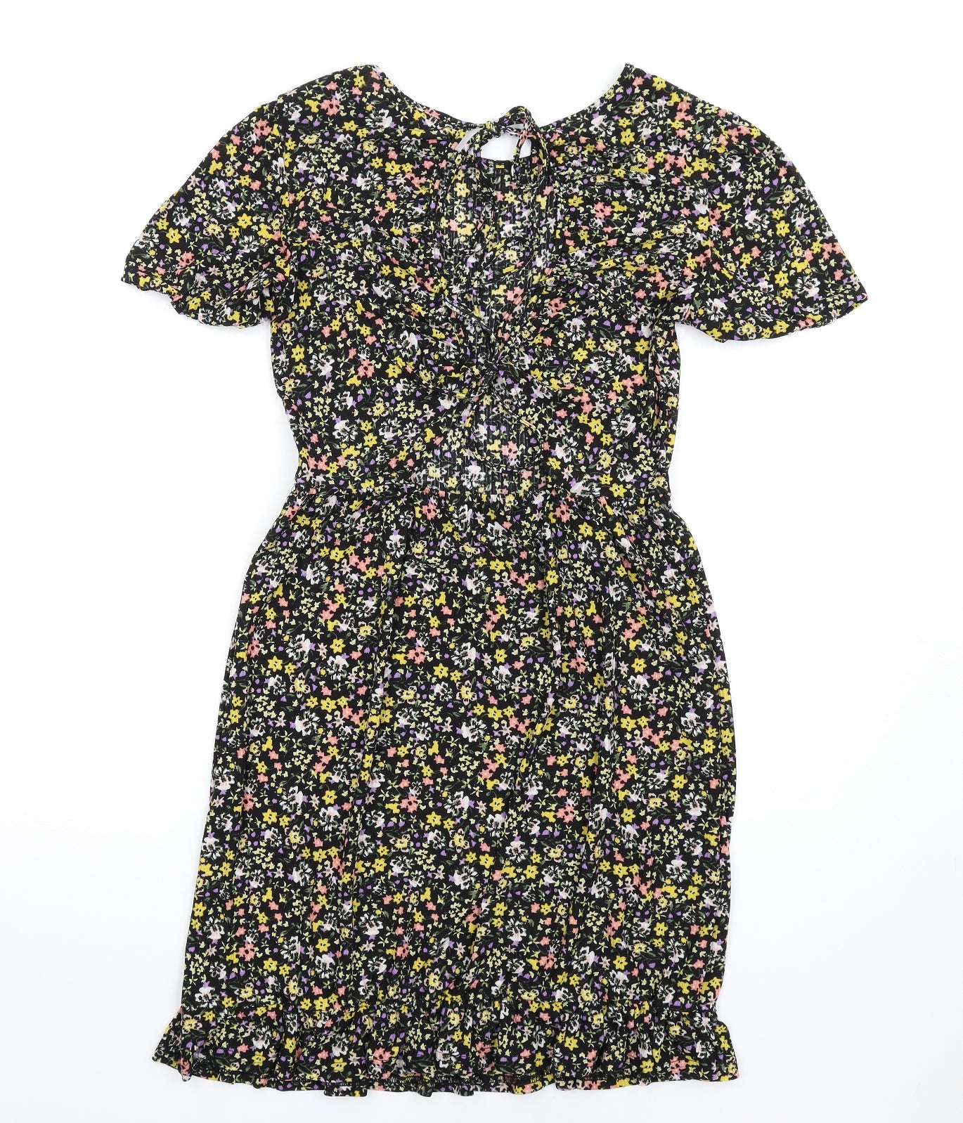 QED London Womens Multicoloured Floral Polyester A-Line Size 10 Round Neck Tie