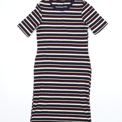 Dorothy Perkins Womens Multicoloured Striped Polyester Bodycon Size 10 Round Neck Pullover